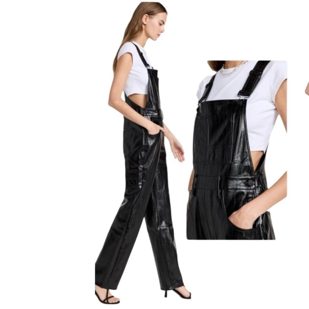Good American black better than leather faux leather overalls Size 16 NWT - Picture 3 of 12